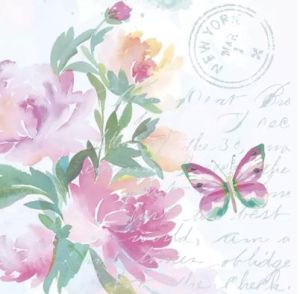 Салфетка Pink Watercolour Flowers with Butterfly