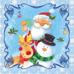 Салфетка - Santa with Deer and Snowman