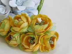 Цветя от плат - Божури със захаросани тичинки - Мед жълто