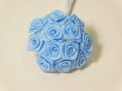 Букет мини розички от сатен - Лазурно синьо - 12 бр