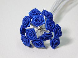 Букет мини розички от сатен - Кобалтово синьо- 12 бр