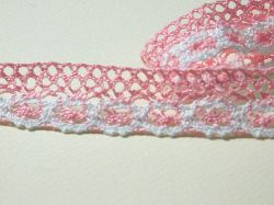 Памучна дантела - Розово и бяло - 1м.
