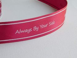 Панделка сатен с надпис - Alway By Your Side - Вишна - 2 м.
