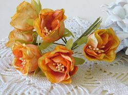 Текстилни цветя с тичинки мат - Оранж Меланж