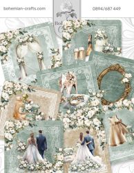 Комплект изрязани елементи - Wedding magnolias Cards - 8 бр.