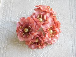 Текстилни цветя с топче - Мед - 6 бр.