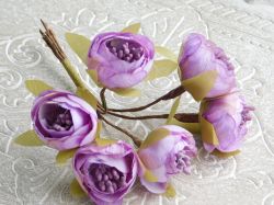 Цветя от плат - Букет божури с лилави тичинки- Лилаво - 6 бр.