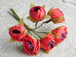 Цветя от плат - Божури с лилави тичинки- Червено - 6 бр.