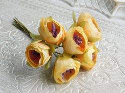 Цветя от плат - Божури с лилави тичинки - Медено Жълто - 6 бр. 