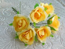 Цветя от плат - Рози с мрежа - Оранжево-жълто - 6 бр.