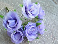 Цветя от плат - Рози с мрежа - Лилаво - 6 бр.