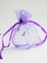 Малки Подаръчни торбички - Органза Лилаво  Сребристи пеперуди  - 23 бр