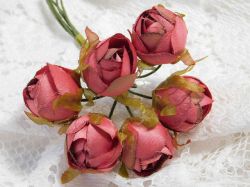 Цветя от плат - Мини божури - Вишна - 6 бр.