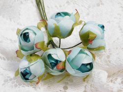 Цветя от плат - Букет Мини божури - Светло Синьо - 6 бр.