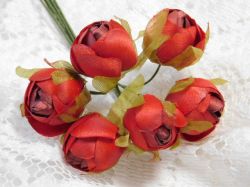 Цветя от плат - Мини божури - Червено - 6 бр.