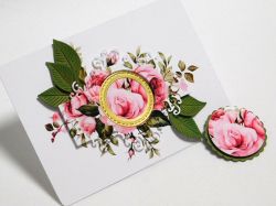 Рамка Рози в Златисто с таг – 3D декорация за скрапбук и картички - 1 бр.