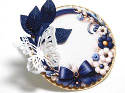 Кръгла рамка Пеперуди и листа Тъмно синьо – 3D декорация за скрапбук и картички - 1 бр.