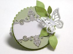 Кръгла рамка Пеперуди и листа Светло Зелено – 3D декорация за скрапбук и картички - 1 бр.
