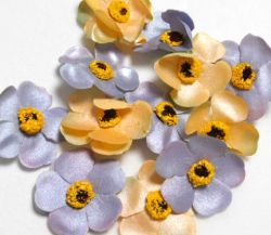 Цветя от плат - Лилаво и медено жълто сатен   - 12 бр.