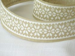 Панделка - Лен с бели мотиви - 1 м.