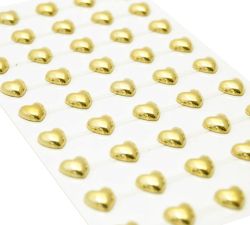 Полусферични самозалепващи перли - Сърца Злато - 54 бр.