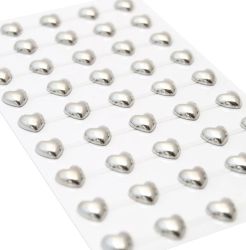 Полусферични самозалепващи перли - Сърца Сребо - 54 бр.