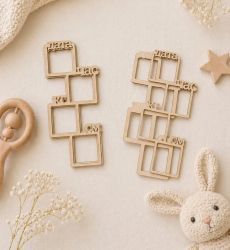 Елементи от бирен картон за Бебешка визитка Квадрат - Дата, Час, Килограми, Сантиметри - 2 комплекта