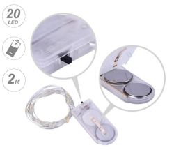 Декоративни LED лампички - 2 м, 20 LED светодиода - жълта светлина - с батерии