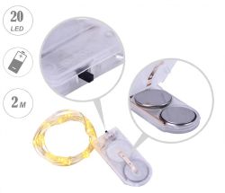 Декоративни LED лампички - 2 м, 20 LED светодиода - жълта светлина - с батерии