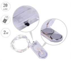 Декоративни LED лампички - 2 м, 20 LED светодиода -  бяла светлина - с батерии