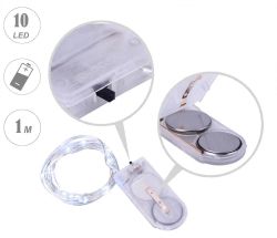 Декоративни LED лампички -1 м, 10 LED светодиода - бяла светлина - с батерии