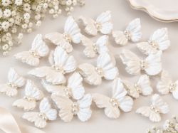 Ръчно изработени пеперуди LITTLE BIRDIE Dreamy Flutter Frosty White – Бяло с перли  – 20 бр.