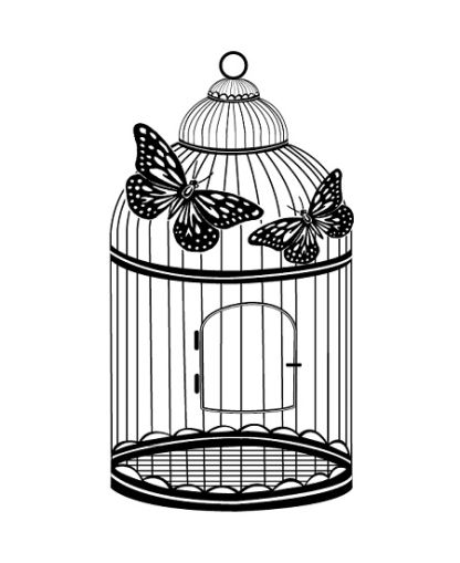 Гумен печат - Aladine - Birdcage & Butterflies