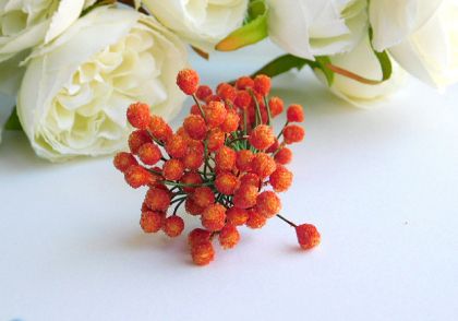 Тичинки - Оранжеви - " захарни "  на декоративна тел - 50 бр