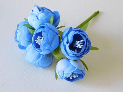 Текстилни божури с тичинки мат - Лазурно Синьо