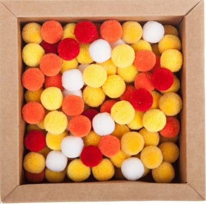 Кашмирени Пухчета (Помпони) 15 mm : 120 броя : Микс  Бяло, Жълто, Оранжево, Червено