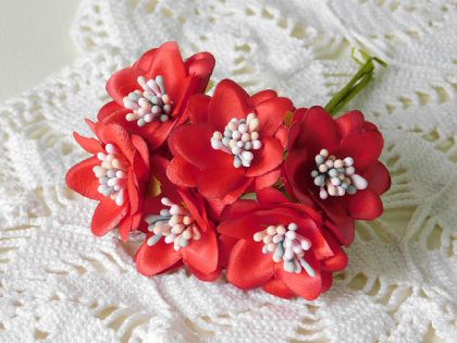 Текстилни цветя с тичинки мат цветни - Червено