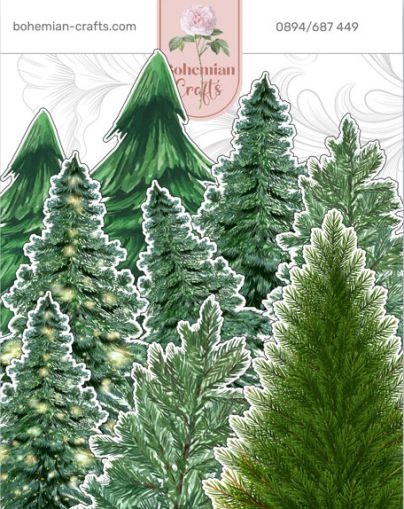 Комплект изрязани елементи - Christmas trees - 18 бр.