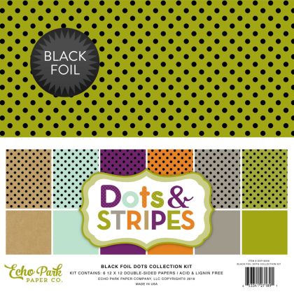 Комплект дизайнерска хартия - Black Foil Dot Collection Kit - 6 листа