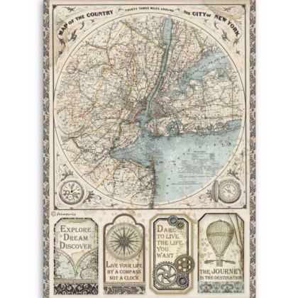 Фина оризова хартия за декупаж -Map of New York- 21 x 29.7 cm. 