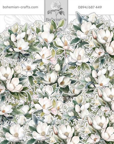 Комплект изрязани елементи - Wedding magnolias Flowers - 30 бр.