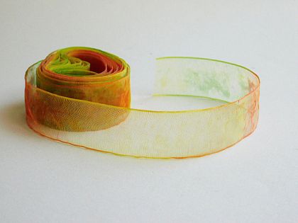 Панделка Органза - Зелено и Оранжево Меланж - 4 м.