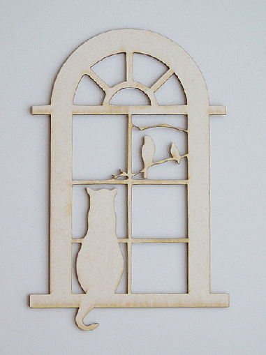 Eлементи за миниатюра - Прозорец с коте и птичка