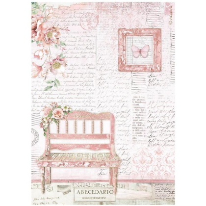 Фина оризова хартия за декупаж 21 x 29.7 cm. -  Romance Forever Bench