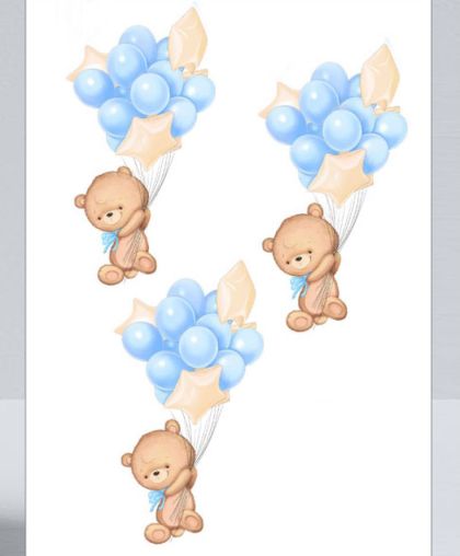 Комплект изрязани елементи - Bear with blue balloons - 3 бр