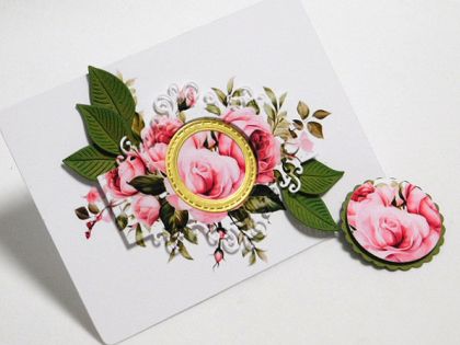 Рамка Рози в Златисто с таг – 3D декорация за скрапбук и картички - 1 бр.