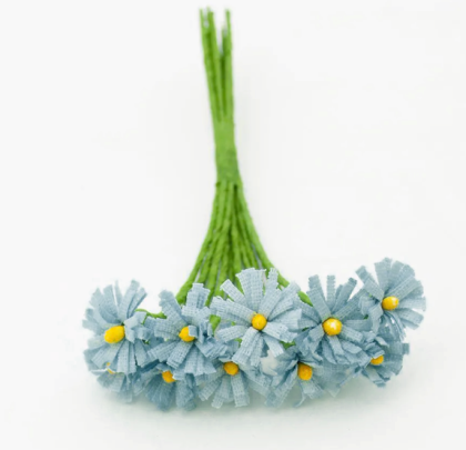 Текстилни цветя Мини маргаритки - Деним - 10 бр.