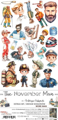 Комплект дизайнерска хартия с елементи за изрязване - The November Man Work Man - 18 листа