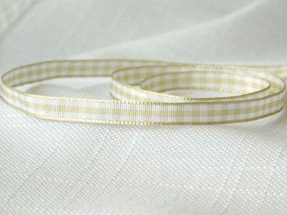 Панделка -  Бежово и бяло каре  - 0,60 см - 2 м.