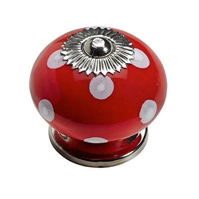 Дръжка - Керамична Червена на точки - Ø 40 x 36 mm